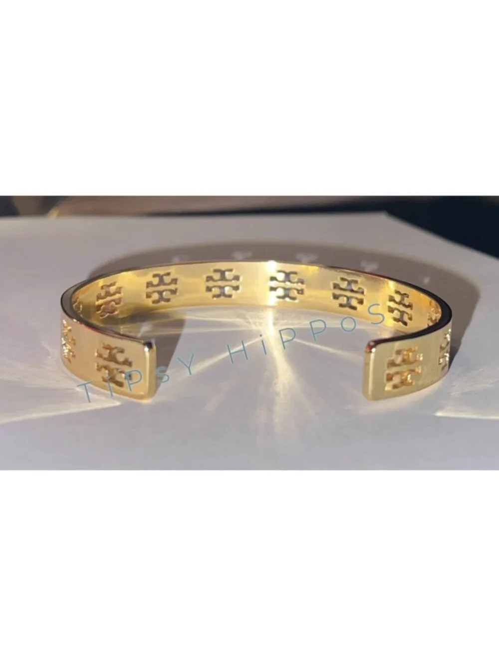 NEW! TORY BURCH Gold Pierced Logo Cuff Bracelet
